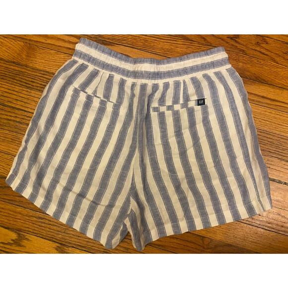 Gap Linen Shorts S Blue White Stripe Drawstring Pockets Casual Lightweight - Picture 4 of 8